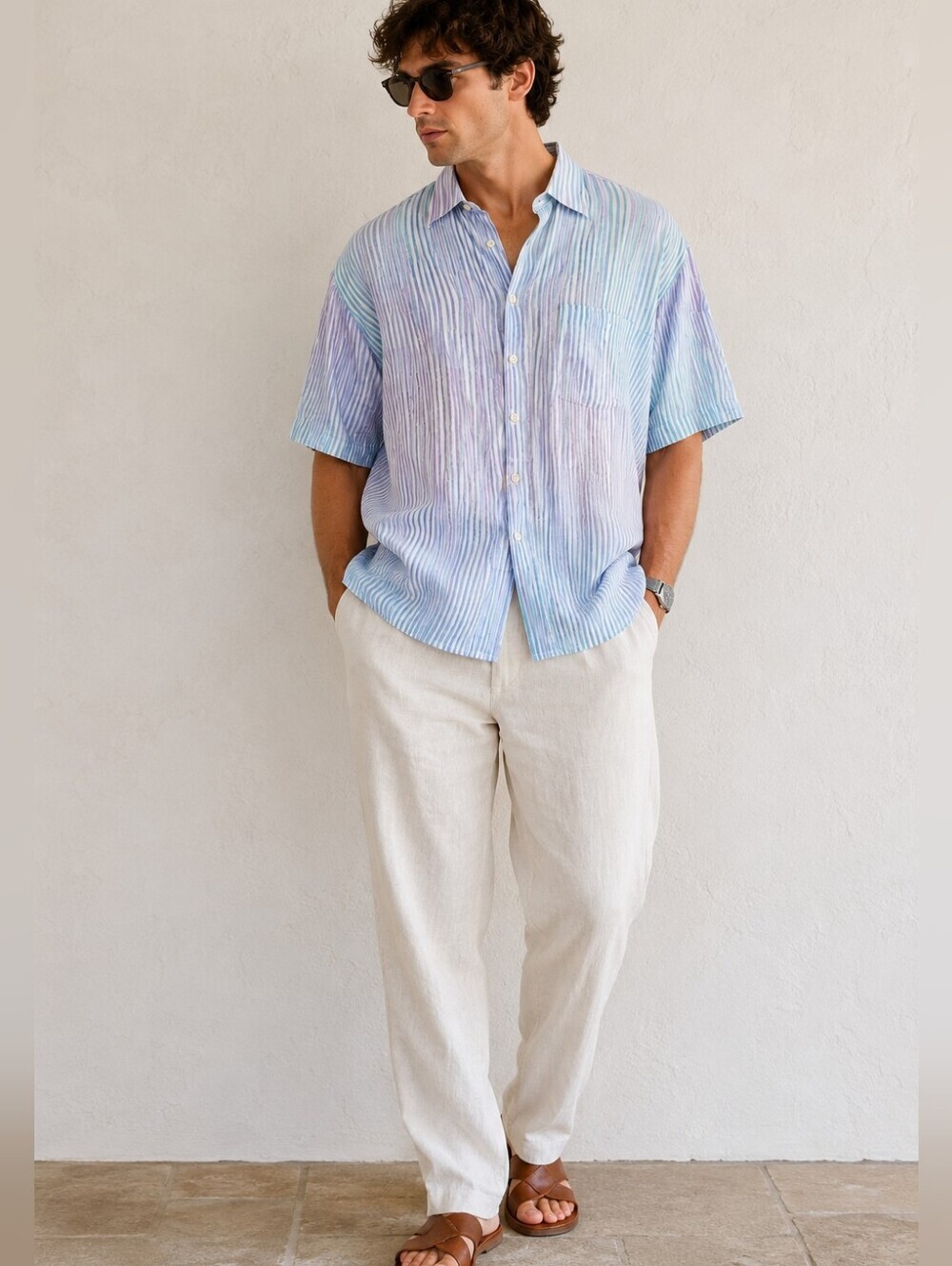 St. Croix Italy Linen Cotton Pastel Striped Button-Up Shirt XXL